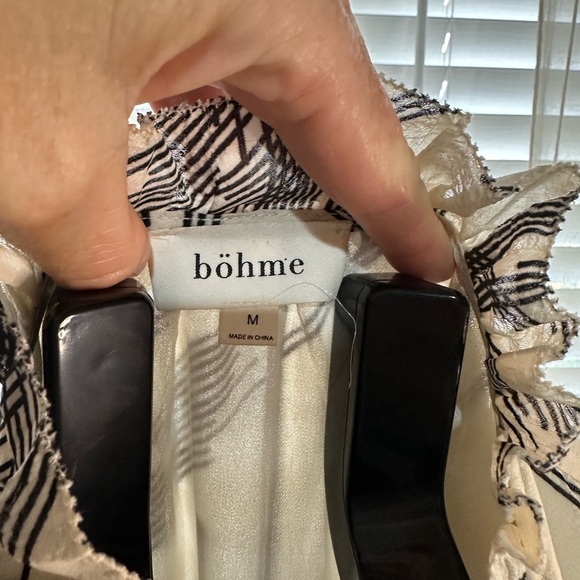 Bohme Cream and Black Patterned Midi Dress with flutter sleeves - Picture 2 of 5